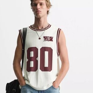 Zara White and Maroon Sleeveless Shirt